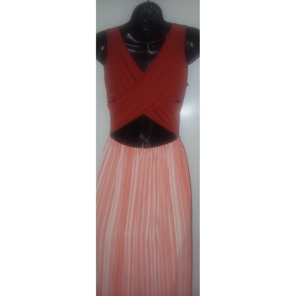 Women's Orange & White Striped Long Maxi Dress with criss-cross back Sizes S-M-L - Picture 8 of 12